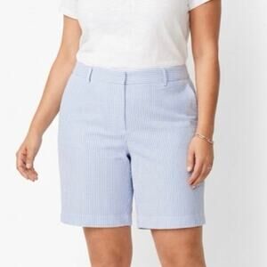 Talbots Seersucker Perfect Short 9” Inseam Blue White Pinstripe Summer Size 16W